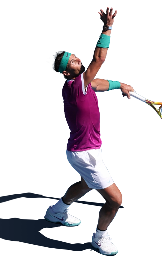 Rafael Nadal serving.