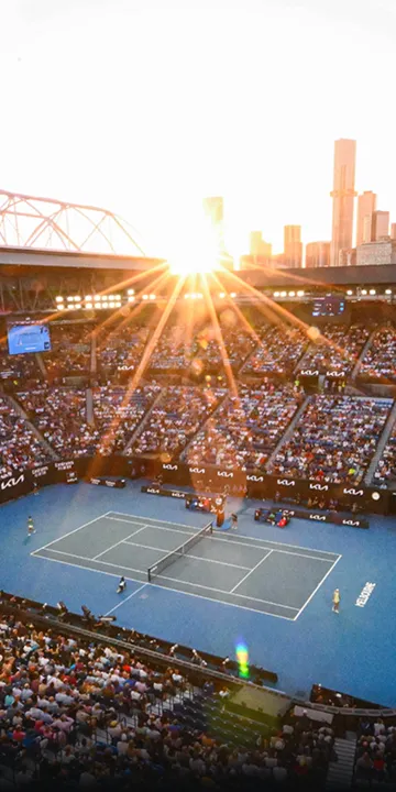 Sunset view of a tennis stadium