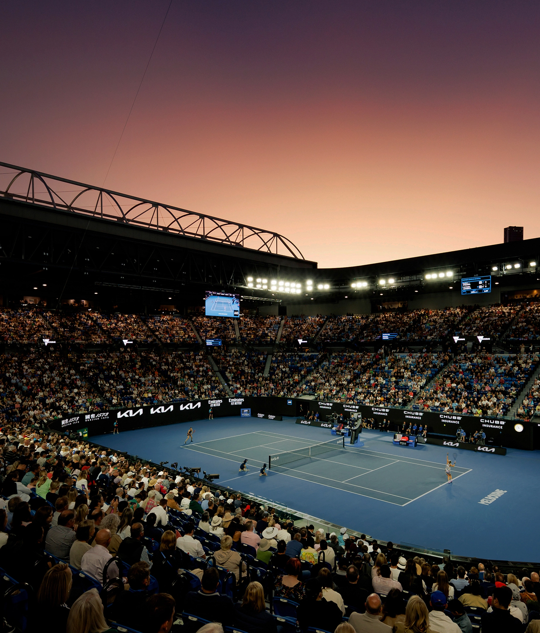 The Australian Open main court at dusk.