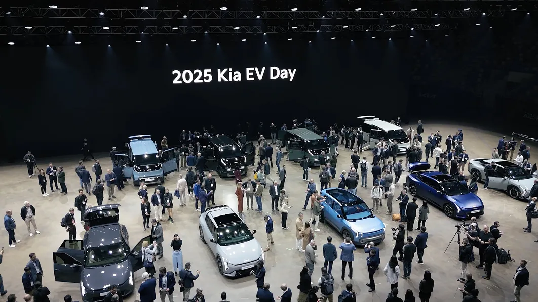 Overview of the 2025 Kia EV Day venue with Kia vehicles on display