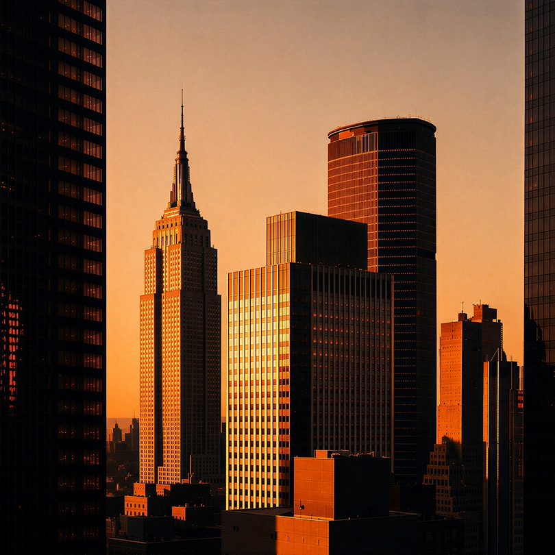 City high-rises in sunset light