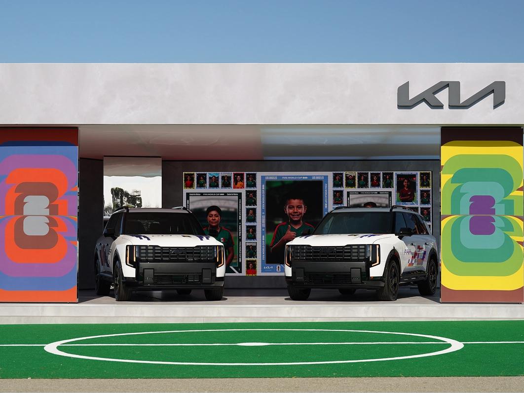 Image of Kia brand booth at a FIFA event venue
