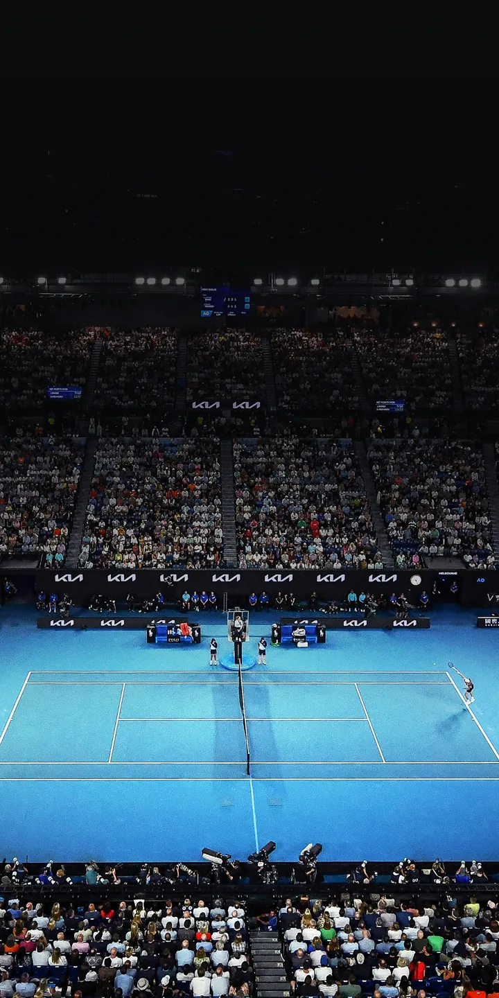 Panoramic night view of the AO tennis stadium