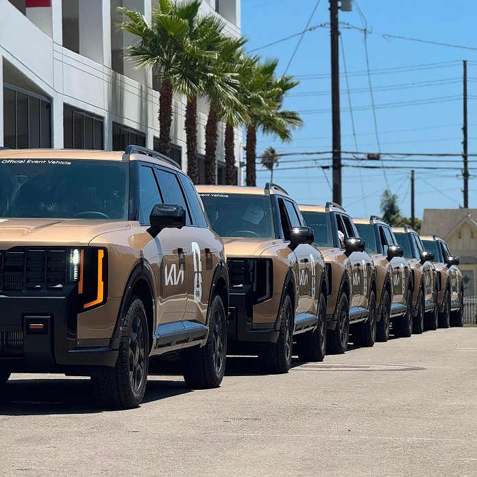 Kia Telluride official FIFA World Cup vehicle parked at a hotel entrance