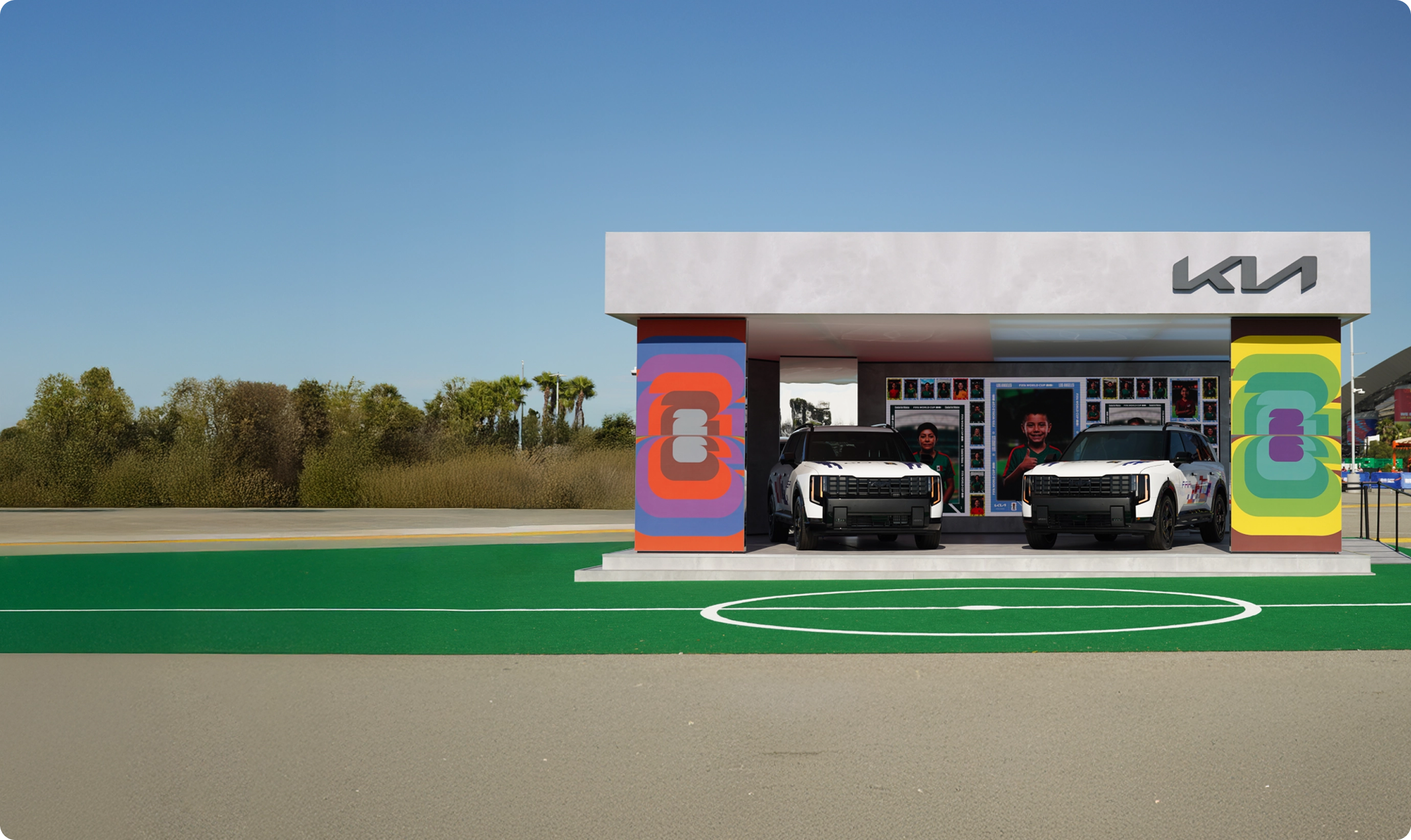 Image of Kia brand booth at a FIFA event venue