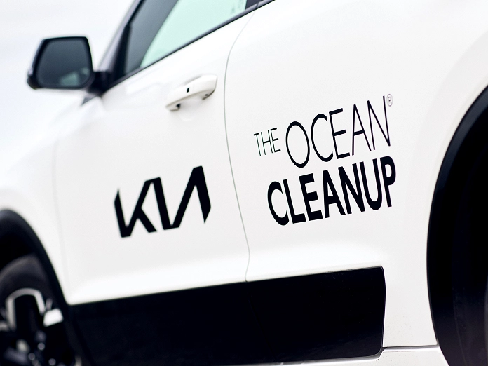 The Kia and The Ocean Cleanup collaboration logo applied on a vehicle side
