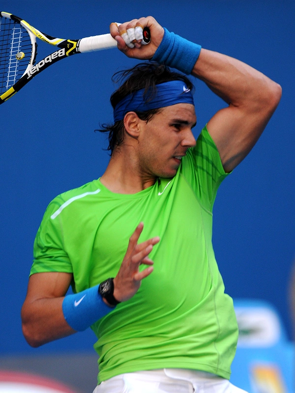 Rafael Nadal hitting a forehand during a match