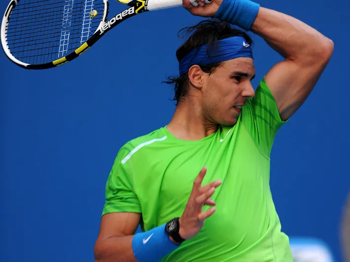 Rafael Nadal hitting a forehand during a match