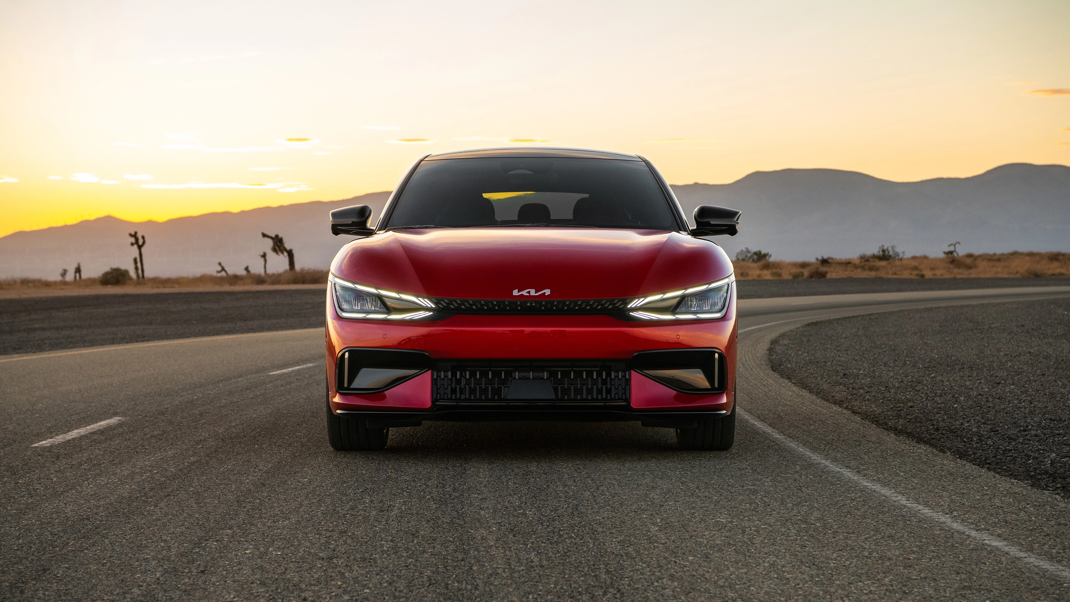 Front driving image of the Kia EV6, winner of the 2023 North American Car of the Year