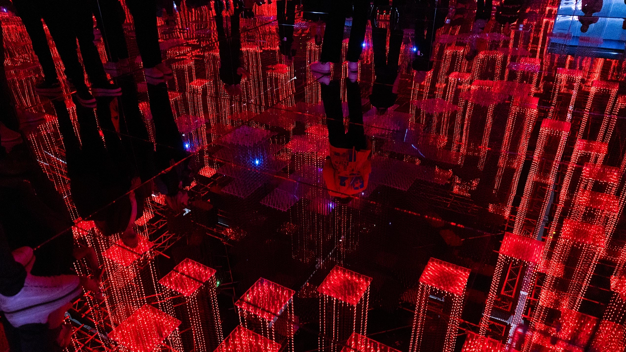 Red-lit installation work from LedPulse's 'The DragonO Universe'.