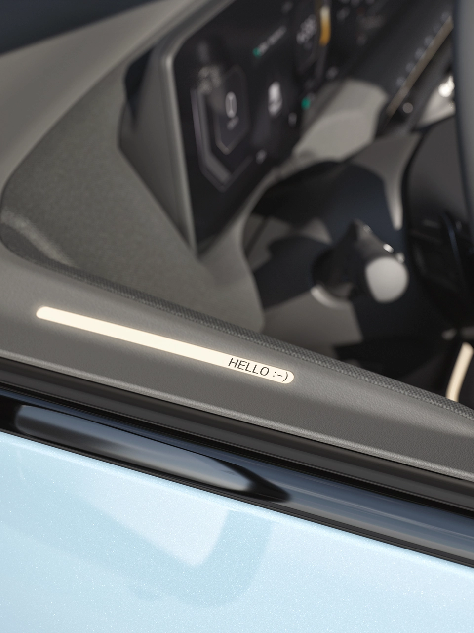 Kia EV2 driver door trim with welcome message light image