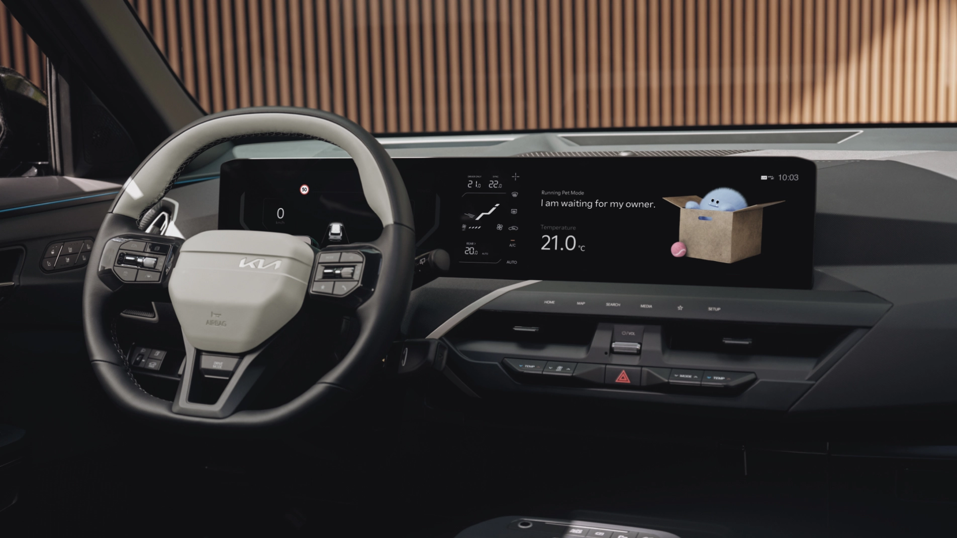 The EV5 interior with the infotainment screen and driver's cockpit.