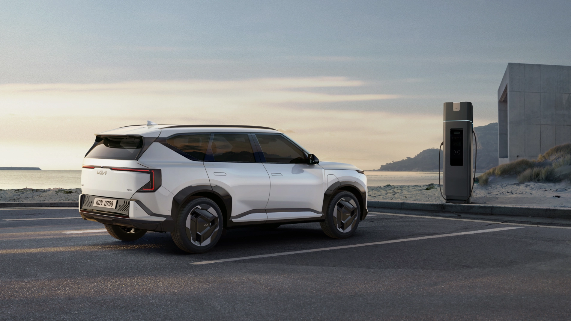 The EV5 parked at a charging station.