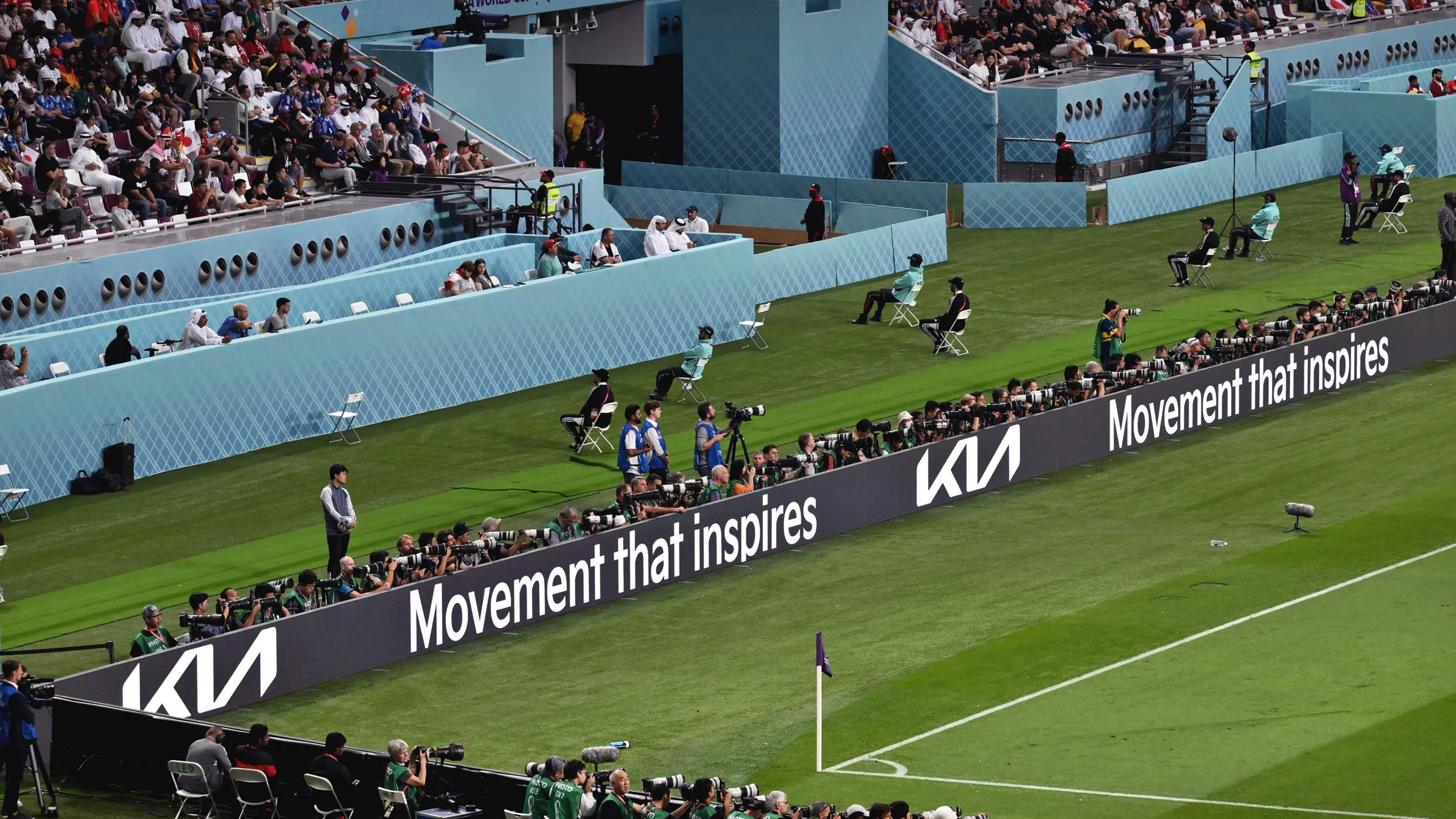 Football stadium with Kia brand advertising boards