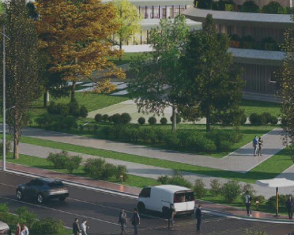 Image showing a smart traffic environment where autonomous vehicles and pedestrians coexist