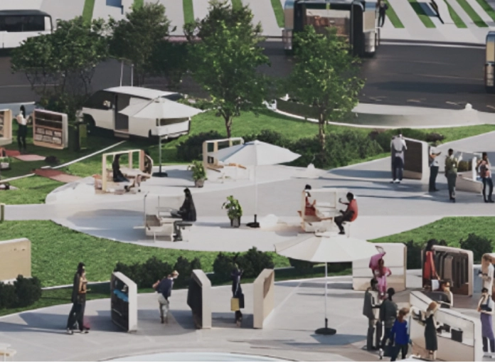 Image showing a smart traffic environment where autonomous vehicles and pedestrians coexist