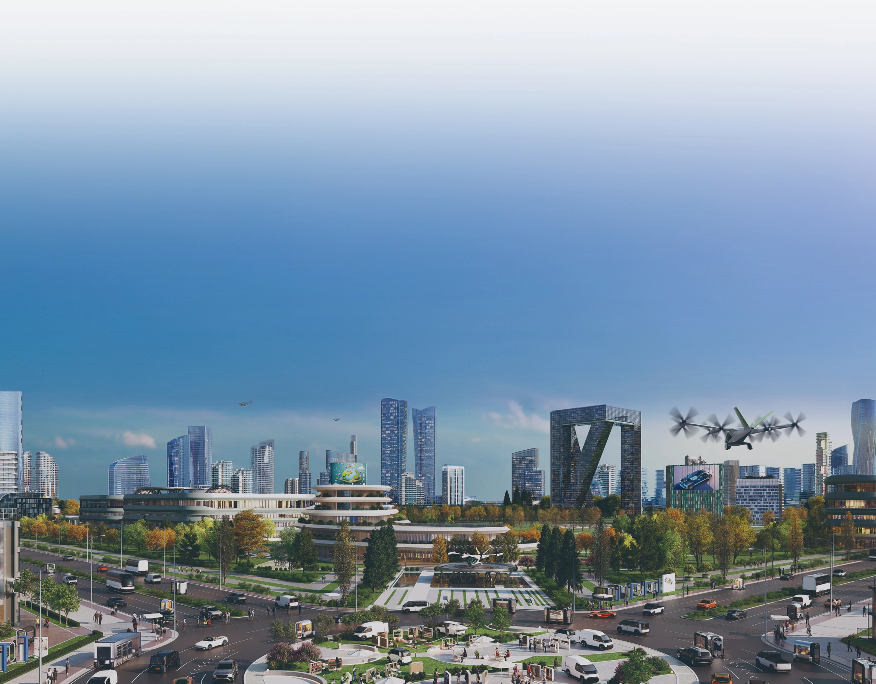 Image showing a smart city landscape with future mobility and AAM