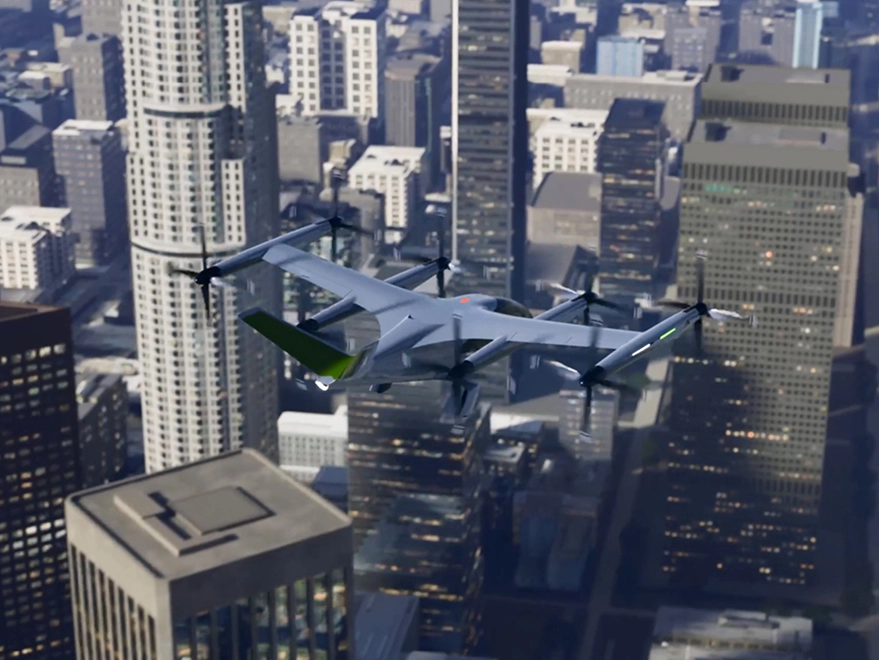 Image showing an AAM aircraft flying above a city