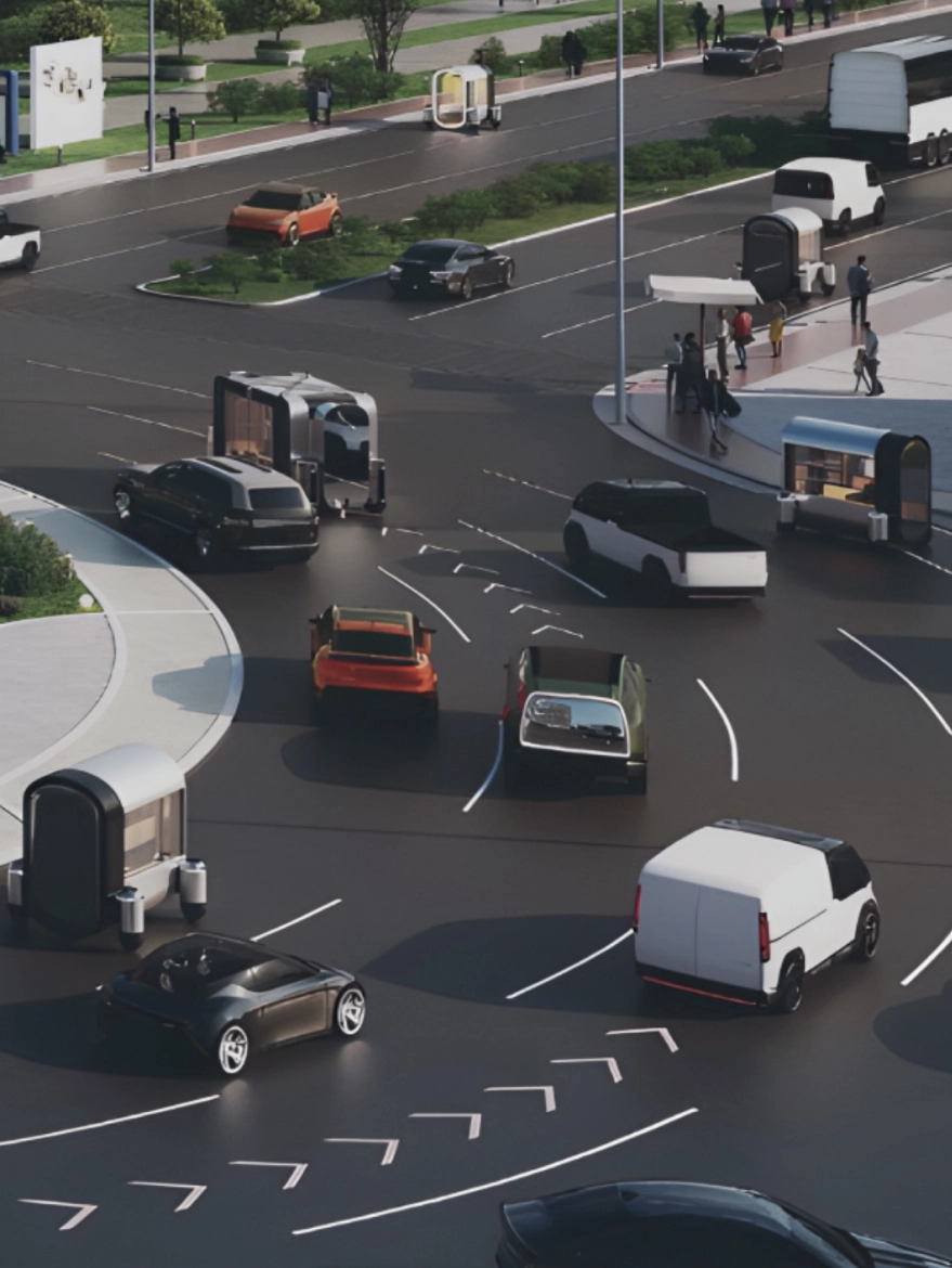 Image showing a smart city intersection with intelligent traffic systems