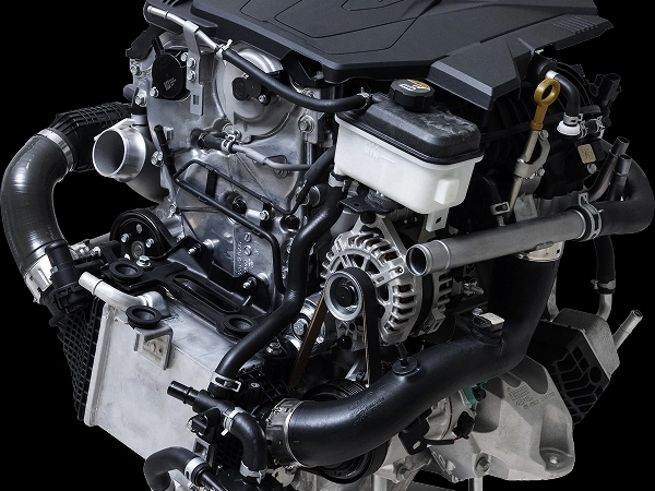 Close-up view of a vehicle engine and key components