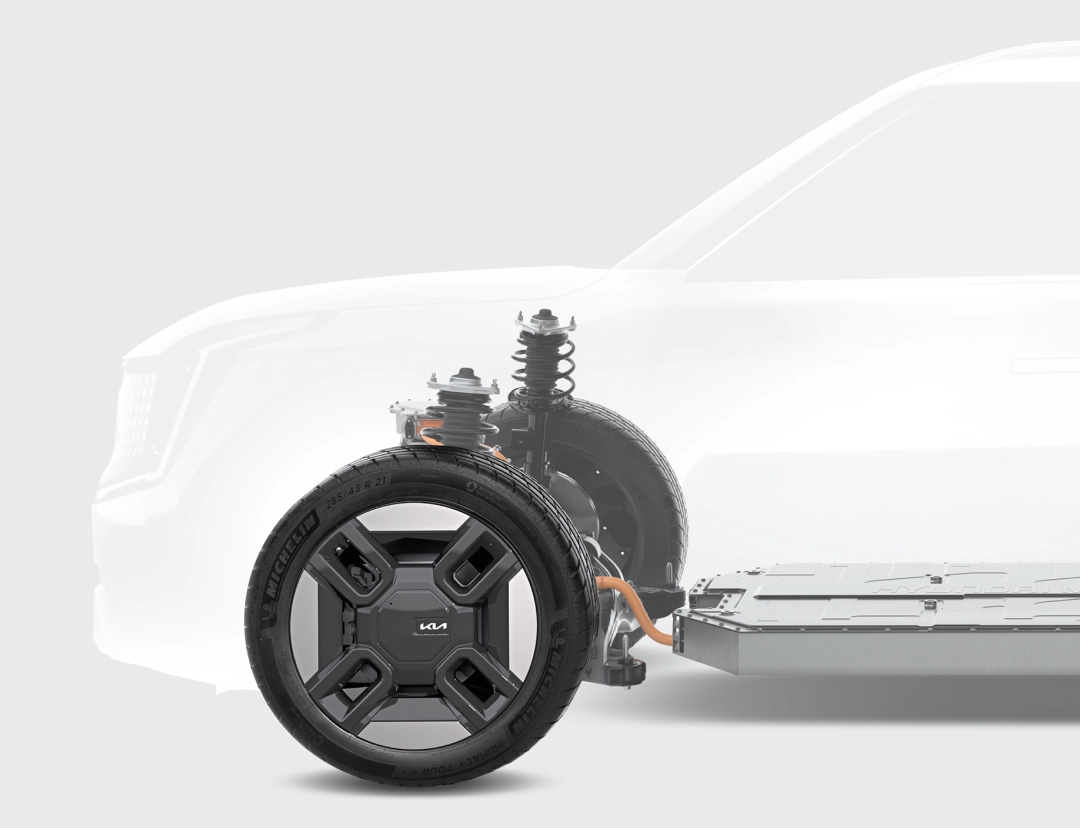 Image showing the vehicle structure silhouette and drive module of the E-GMP platform