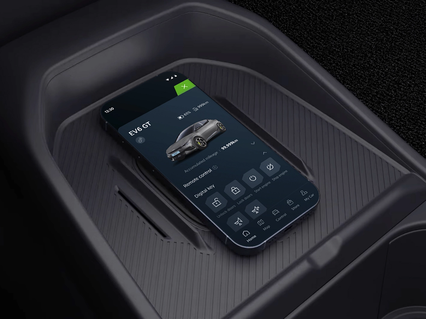 Image showing a smartphone placed on the vehicle wireless charging pad