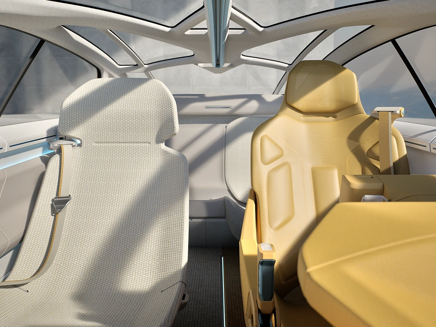 Kia Vision Meta Turismo concept car interior showing contrast between driver cockpit and passenger zone