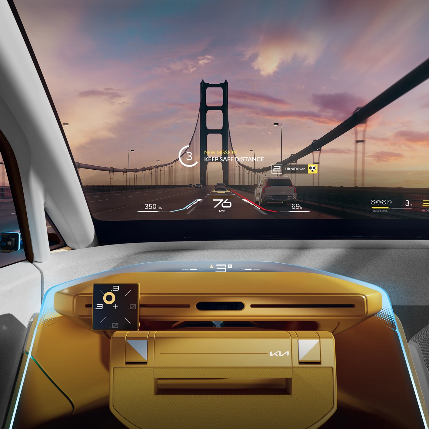 Kia Vision Meta Turismo concept car wide AR HUD driving interface image