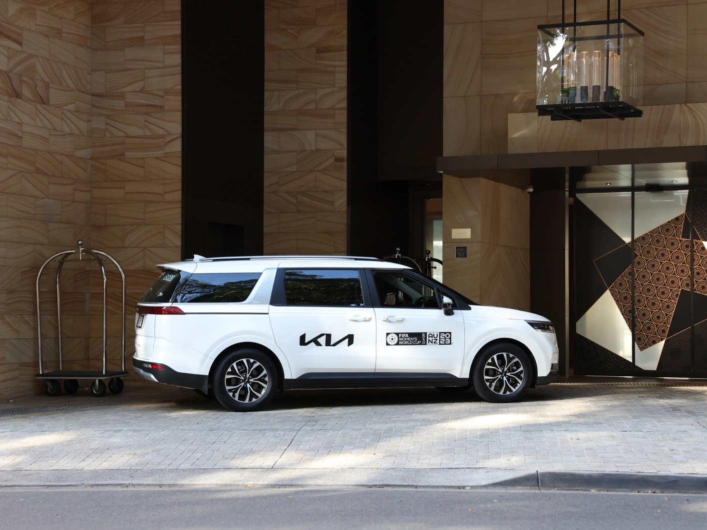 Image of a Kia vehicle used as an official event transport vehicle for FIFA