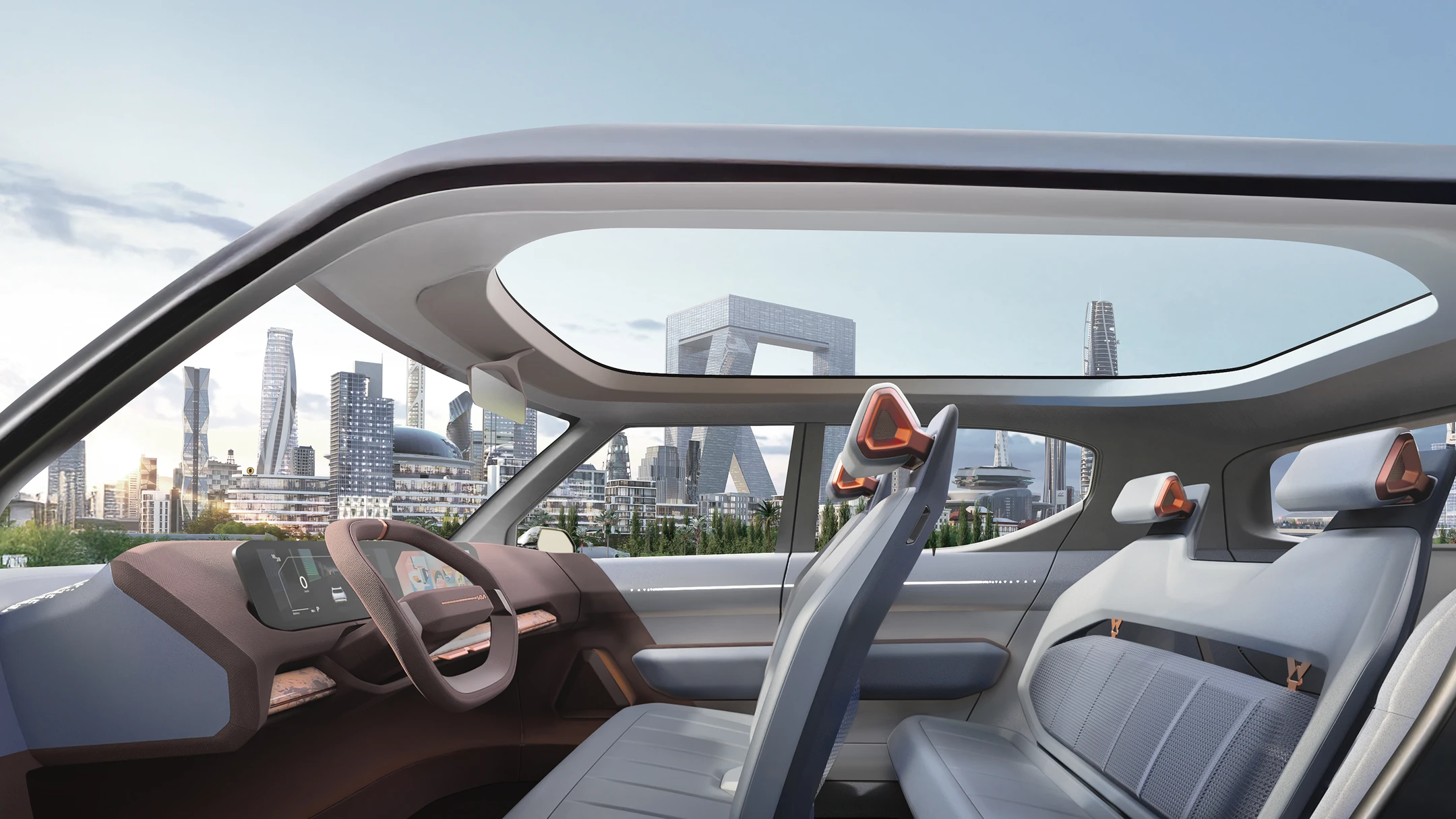 Panoramic interior space image of a Kia PBV concept vehicle
