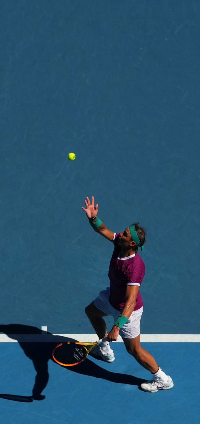 Aerial view of Rafael Nadal serving the ball