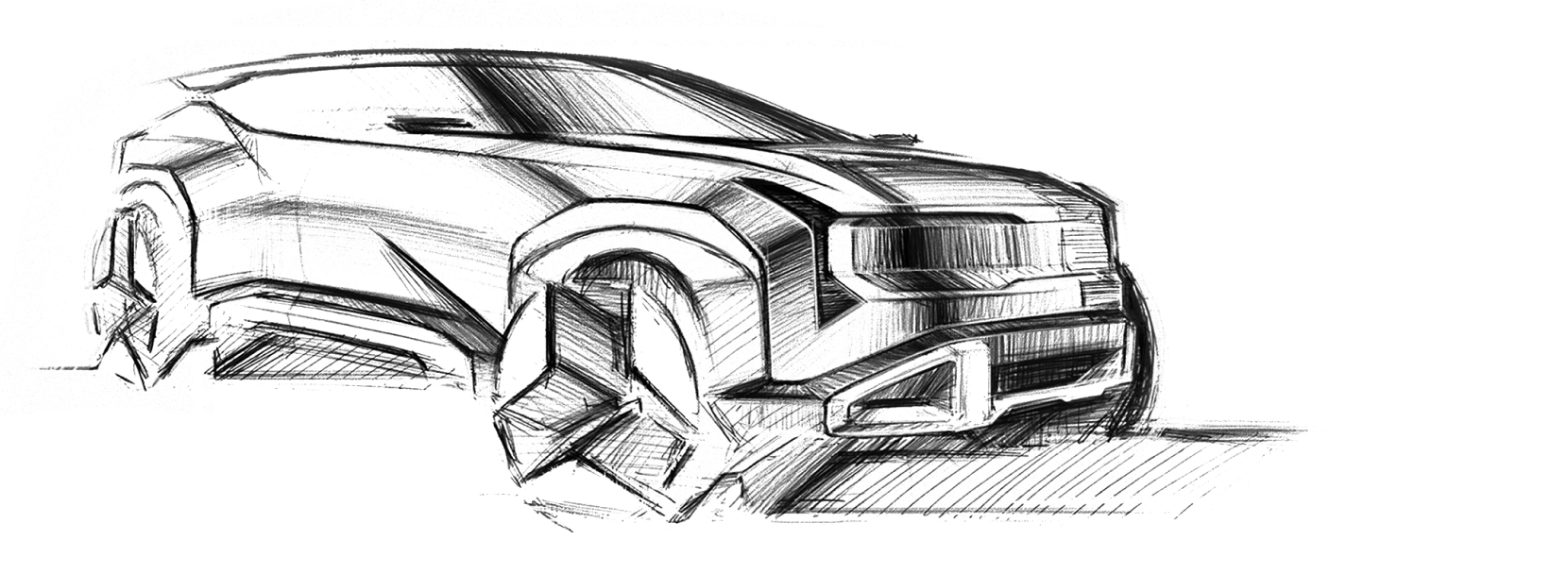 Design sketch of the Seltos front three-quarter view.