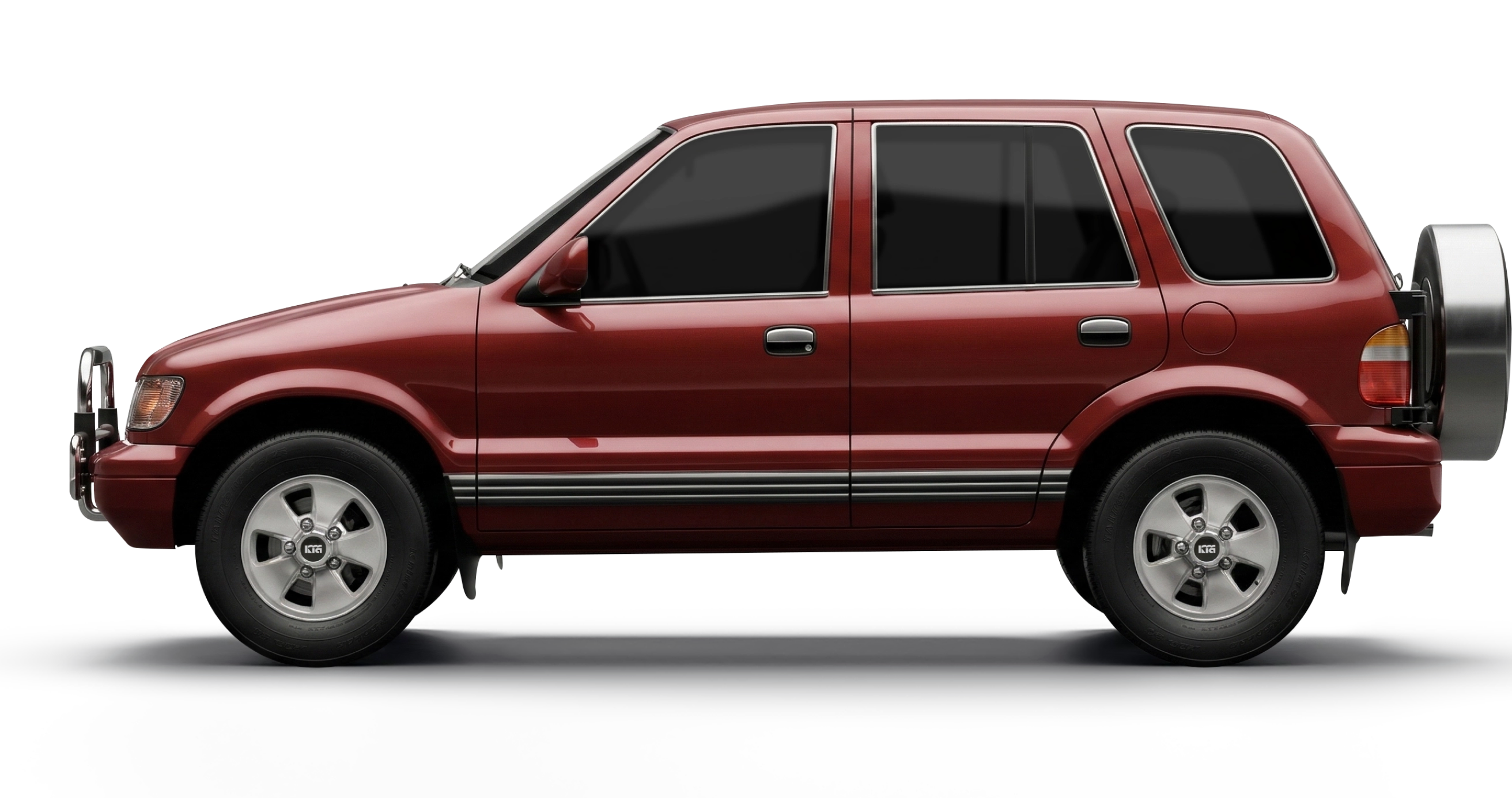 Side exterior view of a red second-generation Kia Sportage