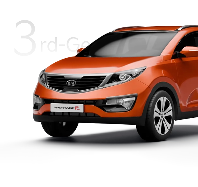 Front three-quarter exterior view of the third-generation Kia Sportage