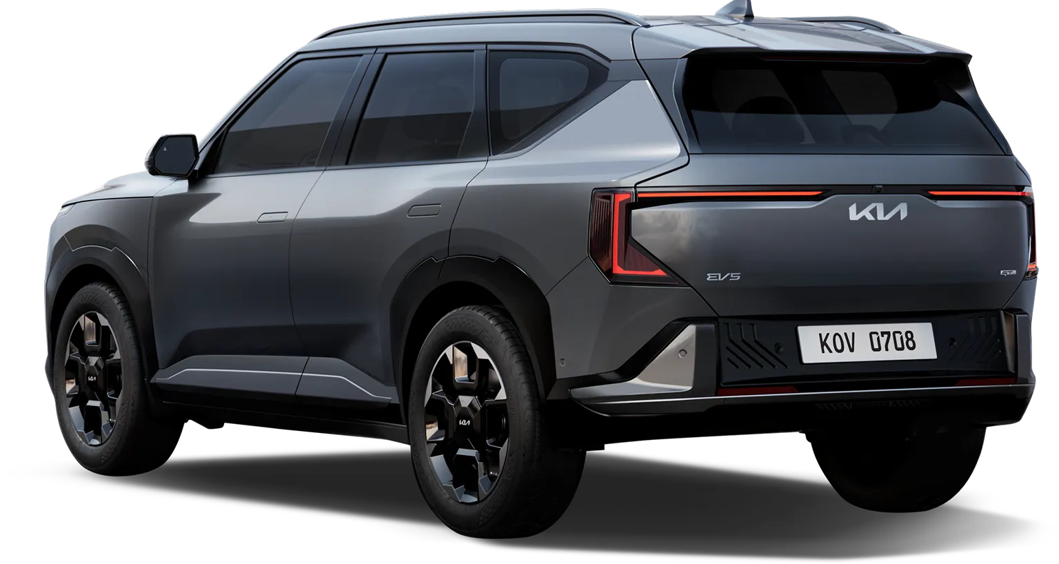 Rear three-quarter view of the EV5.